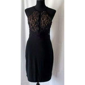 Morgan & Co. Cocktail Dress Black with lace boddess Sheer Back/Sides Sz 7/8 EUC